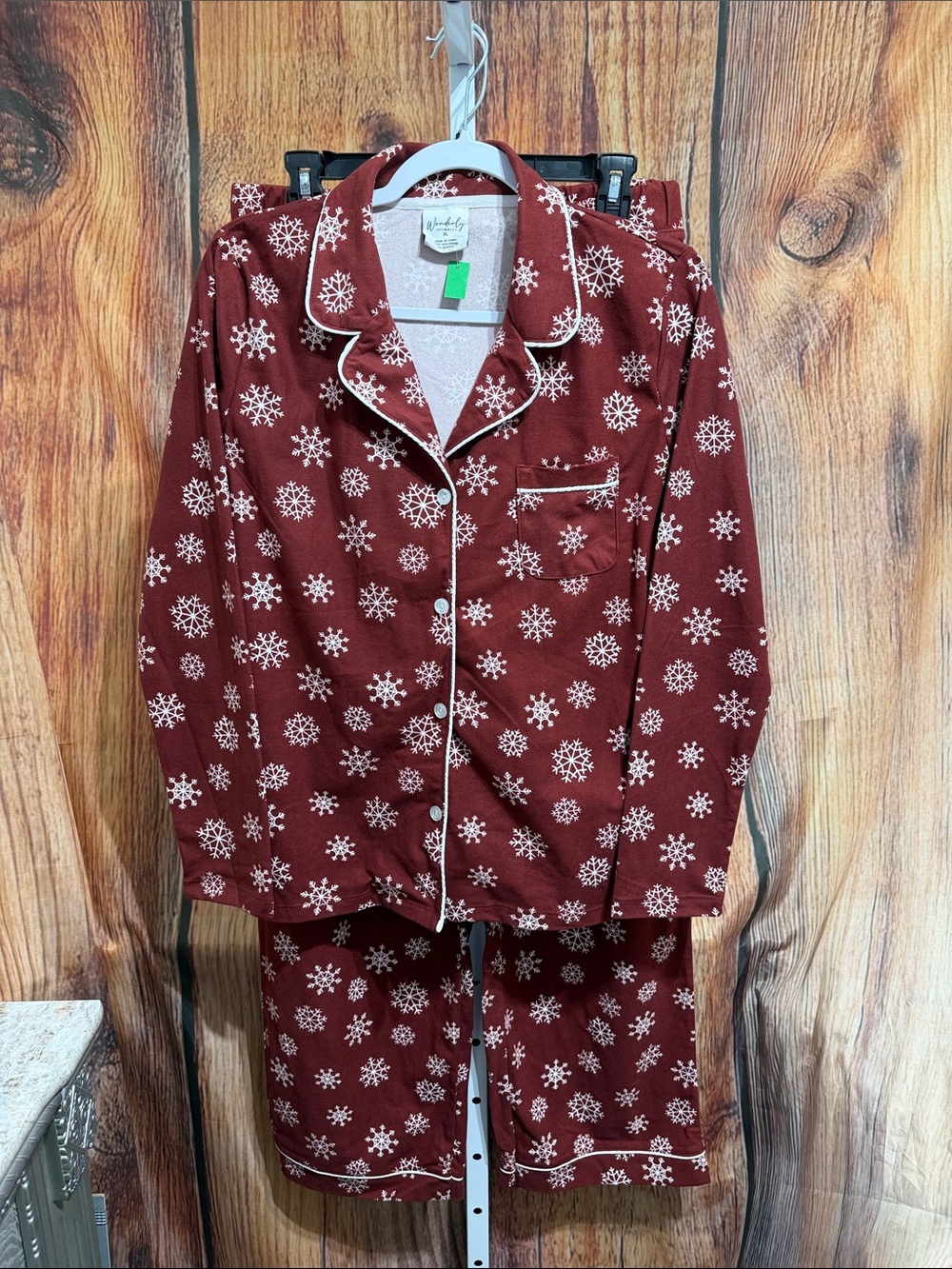 Wonderly 2Pc. Flannel Pajama Set Size XL Snowflake